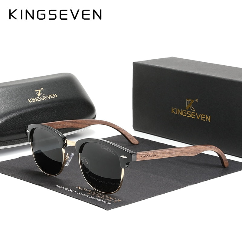 Óculos de sol Club Master Kingseven madeira polarizado designer redondo