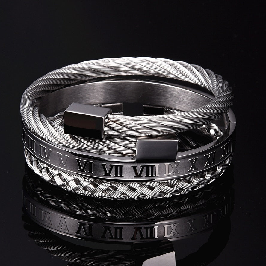 Kit 3 braceletes de Aço: Roman Empire + Golden Braids + Prometheus Chains