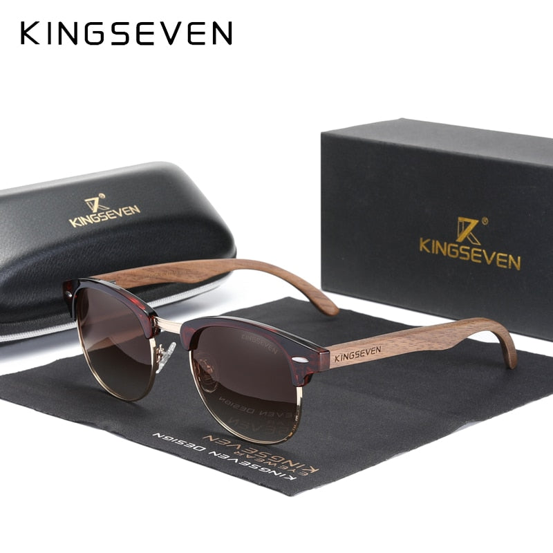 Óculos de sol Club Master Kingseven madeira polarizado designer redondo