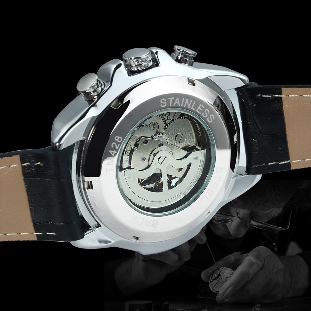 Relógio Magnific Pilot Clássico de Luxo mecânico em couro