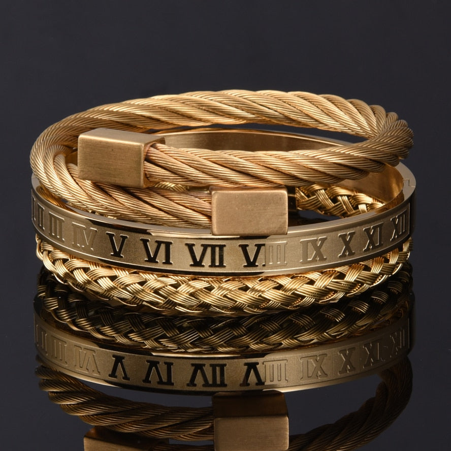 Kit 3 braceletes de Aço: Roman Empire + Golden Braids + Prometheus Chains