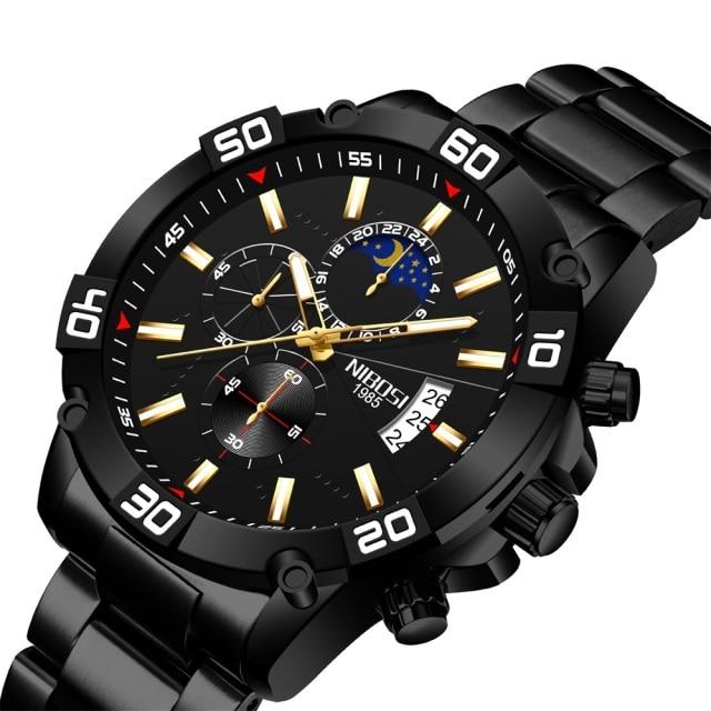 Relógio masculino analógico Executivo Nibosi Dark Noturne de Luxo